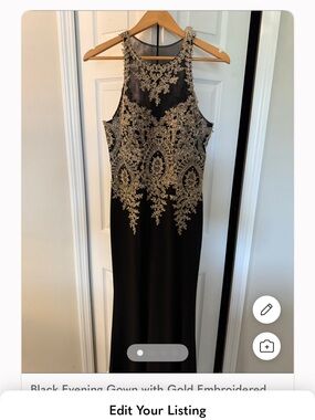 Xscape Black Gown with Gold Embroidered Bodice